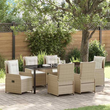 Garten Essgruppe 7 pcs Beige und Hellgrau Poly-Rattan (1/5)