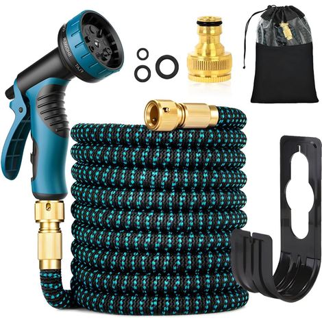 30m/100ft Flexible Garden Hose,Anti-Kink Domestic Hose  10 Functions with 19 mm and 12 mm Brass Fittings for Car Cleaning (1/5)