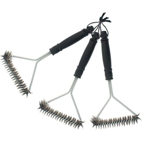 Barbecue brush suit, 12 -inch triangle brush, high temperature -resistant long -handle barbecue brush, 3 American stainless steel wire brush barbecue plate steel brush (1/5)