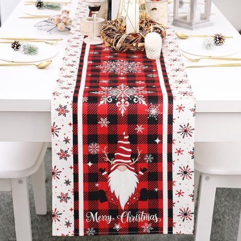 Christmas Table Runner 183 x 33 cm, Washable Linen Red Snowflake Plaid Table Runner, Table Decoration for Christmas Dining Room, Holiday Party Decoration (1/5)