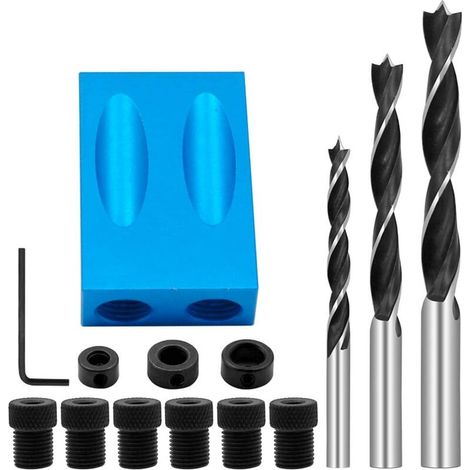 Pocket Hole Jig Gabarit Kit Localisateur 15 Degrés Travail du Bois 6/8/10mm Perceuse Perforatrice Localisateur DIY Menuiserie Outils (1/5)