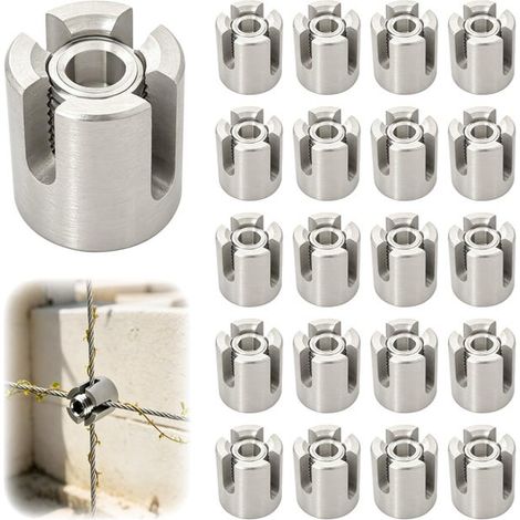 Abrazaderas transversales de acero inoxidable, 20 abrazaderas sin taladrar, aptas para cable de acero de 0,2-0,3 cm, kit de soportes de pared para plantas trepadoras (M8 3 mm) (1/5)