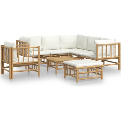 Maison Exclusive - Set Salotto da Giardino 8pz con Cuscini Bianco Crema in Bambù