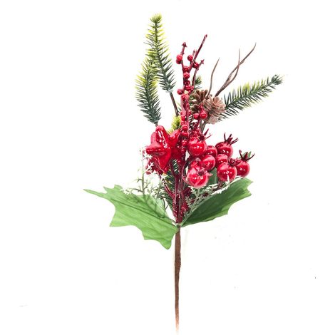 Rametto natalizio decorativo con bacche bordeaux e pigne da appendere h 26,5 cm