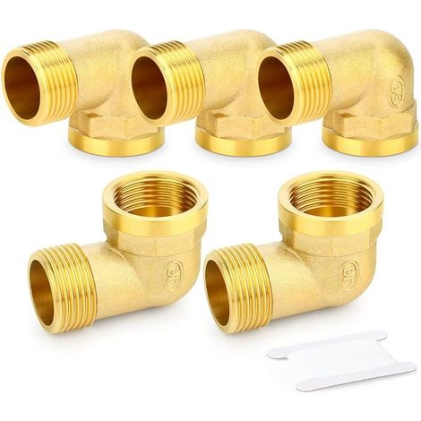 5pcs 90 Degree Barstock Street Elbow, 1/2 Inch BSP Male Pipe to 1/2 Inch BSP Female Brass Pipe Fitting (1/4)