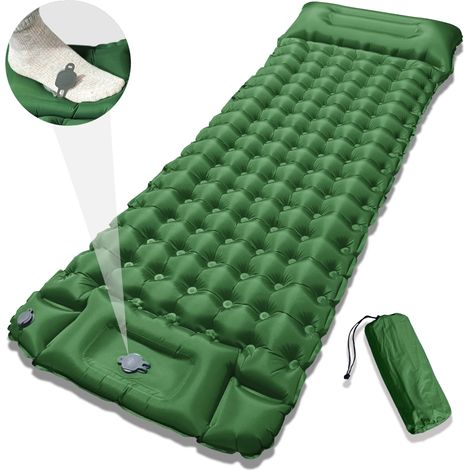(Vert) Matelas gonflable une place avec oreiller, super confortable, léger et pliable, parfait pour les voyages. (1/5)
