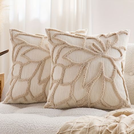 Lot von 2 Housses de Coussin Touffés Motiv Rose Finish Brodée, Material aus bequemem Polyester, geometrisches Motiv (1/4)