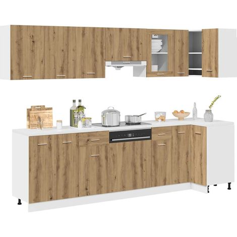 Ensemble de 11 meubles de cuisine "Lyon" en chêne artisanal (1/5)
