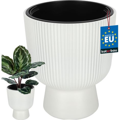 KOTARBAU® Pot de Fleur - Pot Plastique Plante Ø 29 cm - avec Bac Intérieur - Pot de Jardin - Pot de Fleur Exterieur - H : 36 cm - PVC - Blanc - Nervuré (1/4)