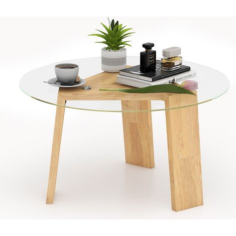 Round Coffee Table Modern Tempered Glass Top Accent Table Sofa Center Table (1/5)