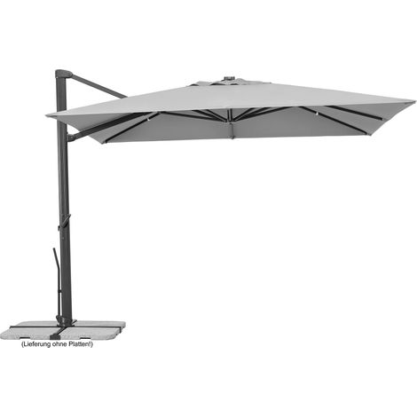 Parasol Rhodos Gris argenté 300 x 300 cm carré 794-14, structure en aluminium, toile polyester 25 kg (1/5)