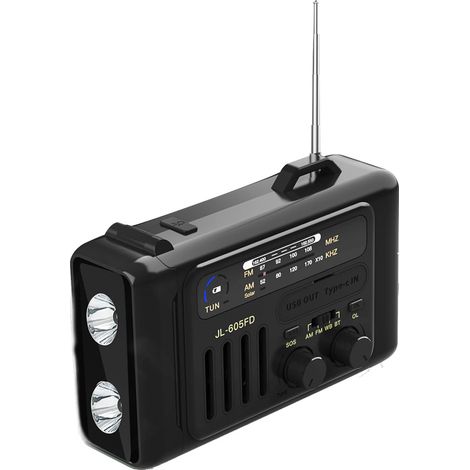 Filiyano – lampe torche LED – Radio d'urgence solaire à manivelle, NOAA/AM/FM avec lampe torche LED, alarme SOS et boussole (noire) (1/5)