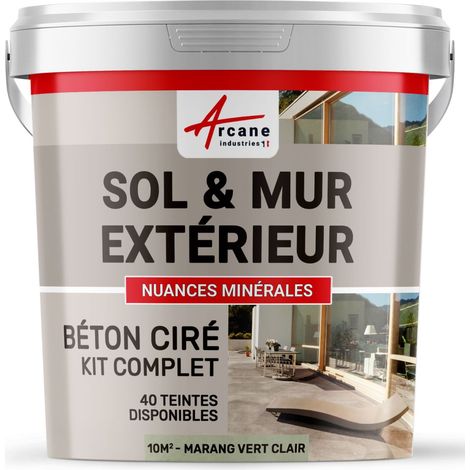 béton ciré, extérieur, pour sol, mur, terrasse, escalier, enduit, décoratif, minéral, en kit - 10 m² (en 2 couches) Marang Vert Clair - ARCANE INDUSTRIES