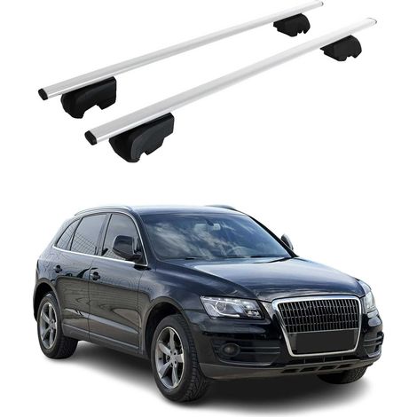 OMAC Barres de toit pour Audi Q5 8R 2008-2017 – City Crash tested – ISO PAS 11154:2006 – Antivol inclus – Charge max 75 kg – 2 barres Argent (1/4)