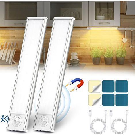 Led Cuisine, Sans Fil USB Rechargeable Lampe de Placard, 6000K Led Cuisine Sous Meuble, Magnétique Dimmable à Détecteur de Mouvement pour Placard Escalier Cuisine (20cm2 Pack) (1/5)