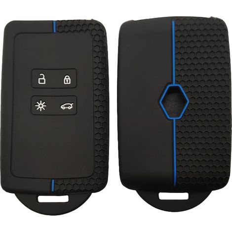 Lot de 2 Coques de clé de Voiture pour Renault Clio Megane Koleos Kadjar Kangoo Twingo Talisman Captur Espace Dacia Duster Coque- Coque de clé en Silicone - 4 Boutons (Bleu Foncé) (1/5)