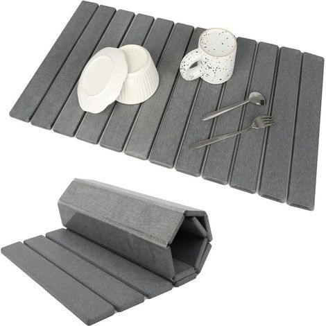 Tapis de séchage de linge en pierre pour plan de travail de cuisine, super absorbant, adapté à tous les plans de travail, gris (1/5)