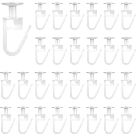 30 Pièces Crochets de rail de rideaux en plastique blanc , glisseurs de plafond, crochets de suspension pliables pour chambre et séparateurs, rideaux de (1/5)