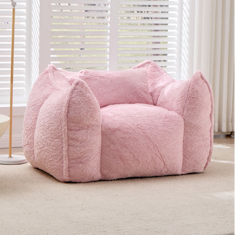 Pouf a sacco con cuscino, rivestimento in faux fur rosa, senza montaggio, interno in schiuma sminuzzata ad alta densità (1/5)