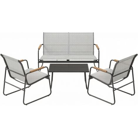 ELVMI Gartenmöbel-Set mit 2-Sitzer-Sofa, 2 Sesseln und Couchtisch für Terrasse, Metall, Glas und Polyester, Grau (1/5)