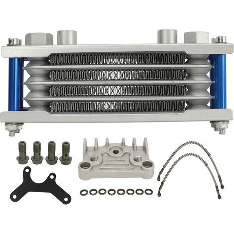 17-teiliges Aluminium-Motorölkühlungsset, 4-reihiger Kühler, für Monkey 125-140cc Motorräder (blau). (1/5)