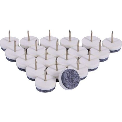 20 pièces de Clous de Coussinet de Meuble, 24 mm à clouer Patins de Feutre à glissière Protecteurs de Sol pour Chaise de Meuble en Bois, tabourets et Pieds de Table(Blanc) (1/4)