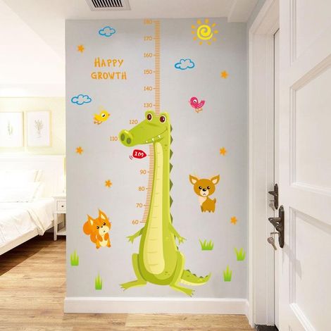 MIMOSON-Règle de taille crocodile de dessin animé, décoration murale pour salon, autocollant mural amovible et imperméable. (1/4)