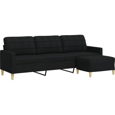 Canapé Sofa à 3 places avec repose-pieds Noir 210 cm Tissu (1/5)