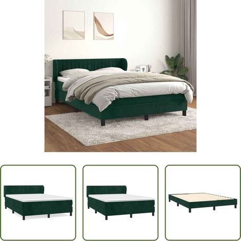 vidaXL Taschenfederkern - Boxspringbett mit Matratze Dunkelgrün 140x190 cm Samt (1/5)