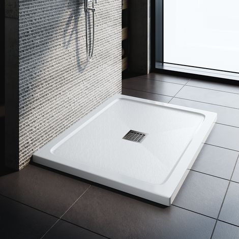 1000x800mm ELEGANT Rectangle Shower Tray SMC Anti-slip Shower Enclosure Base with Stainless Steel Drain Cover, White + Free Waste Trap