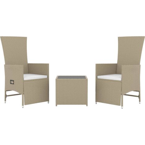 Conjunto de muebles de jardín conjunto de muebles de exterior 3 piezas beige polirratán y acero