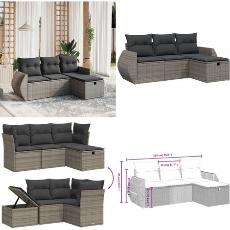 4-tlg. Garten-Sofagarnitur mit Kissen Grau Poly Rattan - Gartengestell - Gartenmöbelset - Lounge Set - Rattan Sessel - Gartenstuhl - Home & Living (1/5)