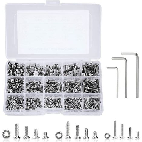 royaluxe -Coffrets Boulons et Écrous M3 M4 M5 Vis en Acier Inoxydable Bouton Tête Hexagonale Socket Assortiment Kit avec Boîte de Rangement Épaisse 440 Pièces (1/5)