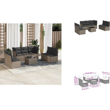 The Living Store 8-tlg. Garten-Sofagarnitur mit Kissen Grau Poly Rattan - Gartentisch (1/3)