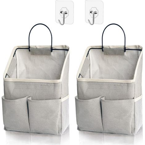Set of 2 wall-mounted storage bags, wall organizer with pockets, hanging storage basket for dorm room, bathroom, bedroom (upgraded gray) (1/4)