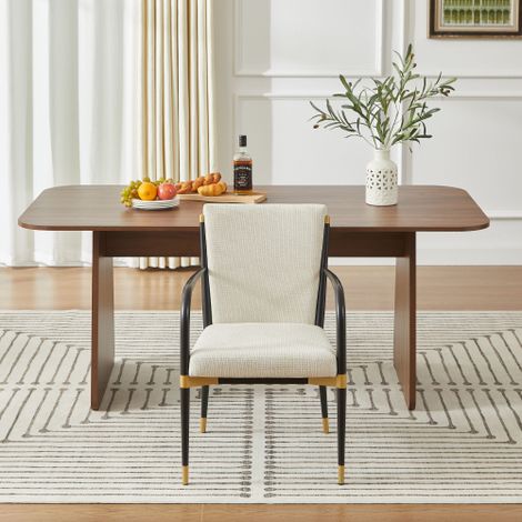 Set de 2 chaises de salle à manger modernes avec accoudoirs, style scandinave, cadre noir et accents dorés, coussin tissu crème (1/5)