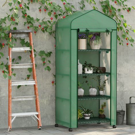 Serra in alluminio, serra calda, mini serra, casetta per piante, telaio freddo, 4 ripiani, 69 x 50 x 165 cm, verde