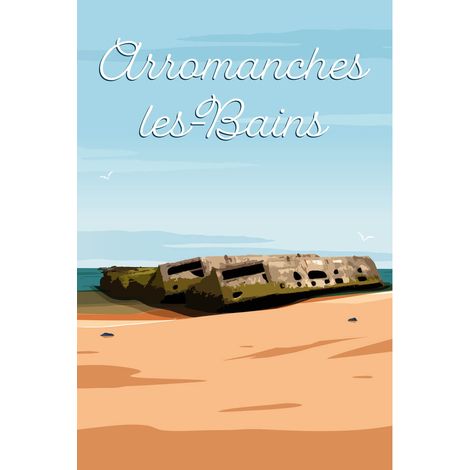 Tableau sur toile illustration Arromanches 30x45 cm - Impression sur Toile Murale Décorative - Image imprimée en HD sur Toile - Toile sur Châssis en Bois FSC - Fabriqué en France (1/4)