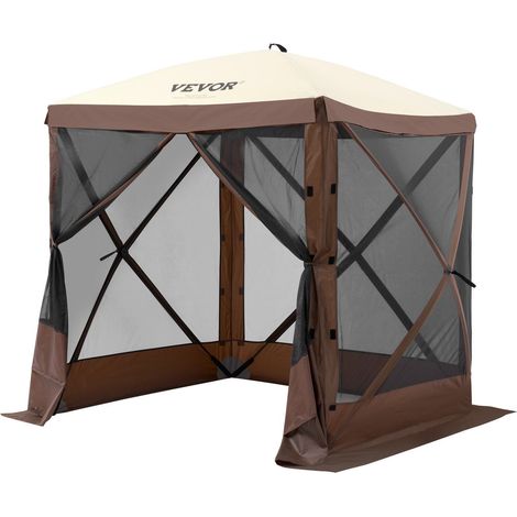 Tente-gazebo pliante 1,8 x 1,8 m avec moustiquaire et 4 panneaux amovibles, montage rapide, couleur marron, idéale pour extérieur (1/5)