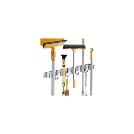 Accroche Balai Mural, Porte Balais en Acier inoxydable, Support Cintre de Rangement pour Cuisine, Buanderie, Organisation du Garage (5 Emplacements et 4 Crochets) (1/5)