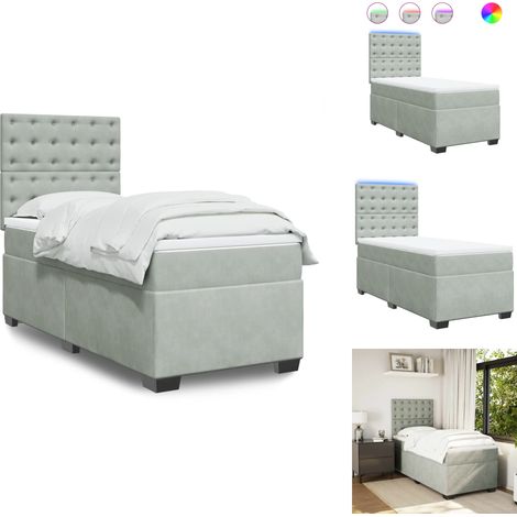 Boxspringbett mit Matratze Hellgrau 80x200 cm Samt - Boxspringbett - Samtbett - Doppelbett - LED Beleuchtung - Höhenverstellbares Kopfteil (1/5)