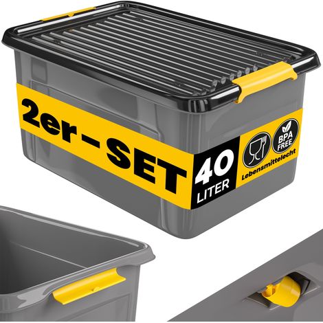 MONZANA® Contenitore con Coperchio BPA Free Chiusura a Scatto Scatole Impilabili Scatola Organizer Cantina Garage Contenitori Plastica Box 2x 40L (de)