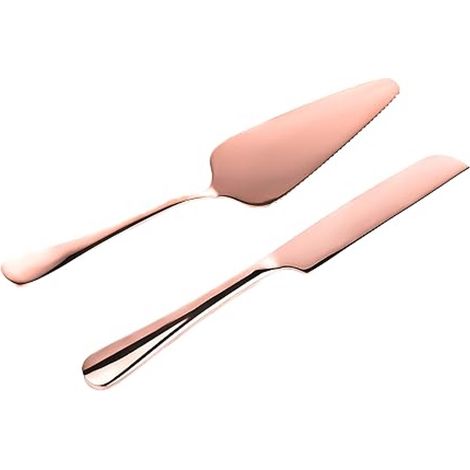 2-teiliges Tortenschneide-Set – Hochzeitstortenmesser und Servierset aus roségoldenem Edelstahl (1/5)