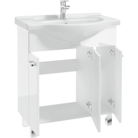 Meuble de salle de bain sur pied avec vasque 75 blanc uni Mea (1/3)