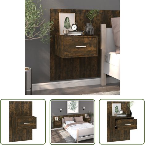 The Living Store Wand-Nachttisch Räuchereiche - Wandregal - Holznachtttisch - Wohnzimmer Dekoration - Regal Zur Wandmontage - Nachttisch Braun (1/5)