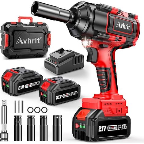 Avhrit Schlagschrauber 1/2 Zoll mit 1000N.m, 8000mAh Akku, bürstenloser Motor, 3 einstellbare Geschwindigkeiten, 2x 4.0Ah Akkus, LED-Arbeitslicht, für Auto, LKW und Traktorreifen
