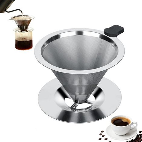 Filtre à café en acier inoxydable 600 mesh - Filtre à café réutilisable sans papier - Filtre à café filtre avec support pour 1 à 2 tasses - Filtre à café idéal pour le camping, les voyages, le bureau (1/5)