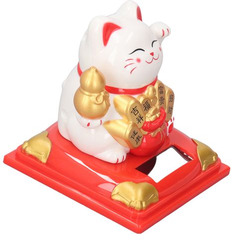 Chat porte-bonheur solaire, ornement décoratif, symbole de richesse et de bienvenue, pour bureau, restaurant ou voiture, type 335A, blanc. (1/5)