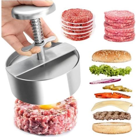 Presse à hamburger - Acier inoxydable - 11,5 cm - Anti-adhésif - Ergonomique (1/4)