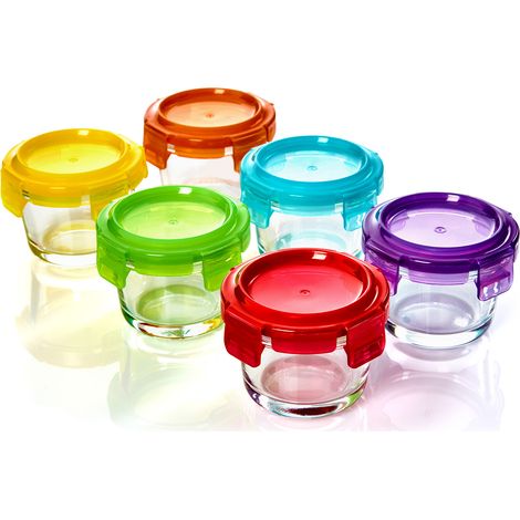 Babygläser 6er-Set bunte Deckel luftdichter Verschluss geschmacksecht